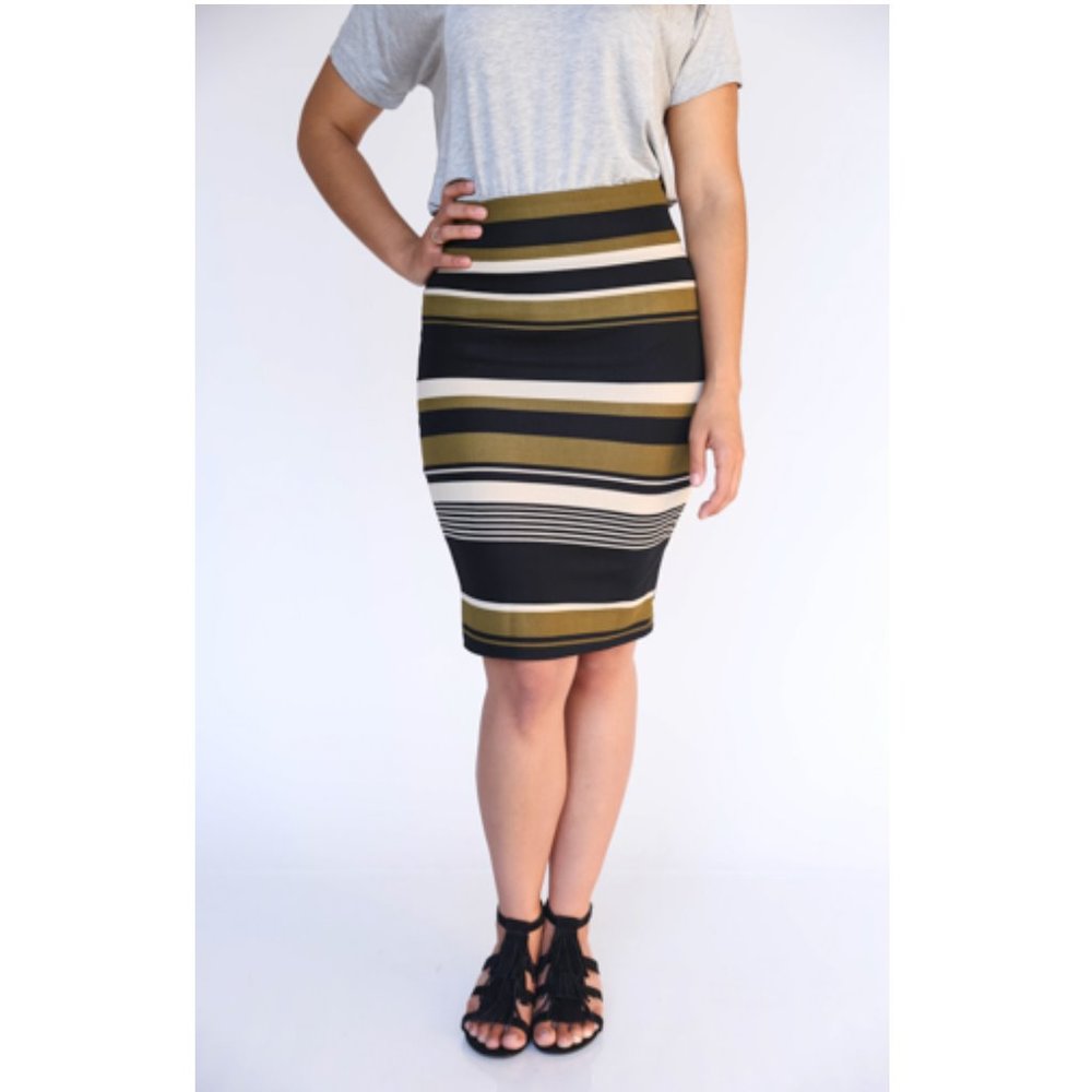 Agnes & Dora Pencil Skirt, olive stripped